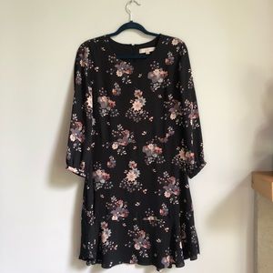 Loft Petite Navy Floral Long Sleeve Dress
